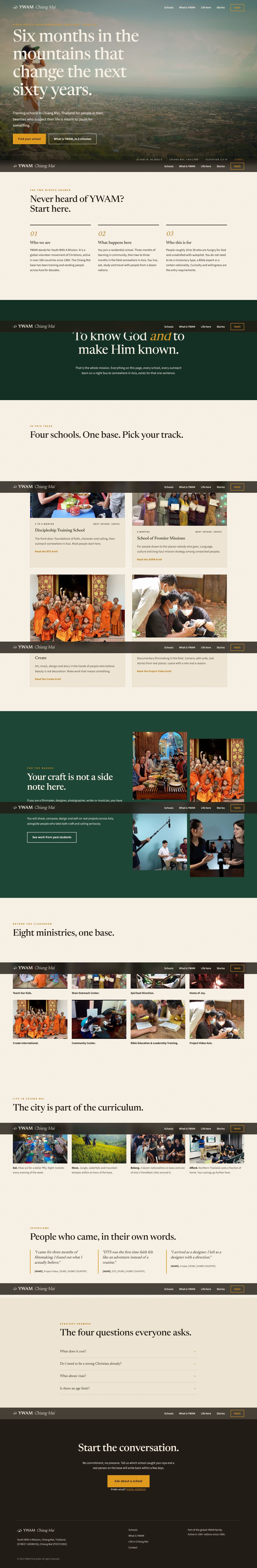 YWAM Chiang Mai variant 3, full website from hero to footer
